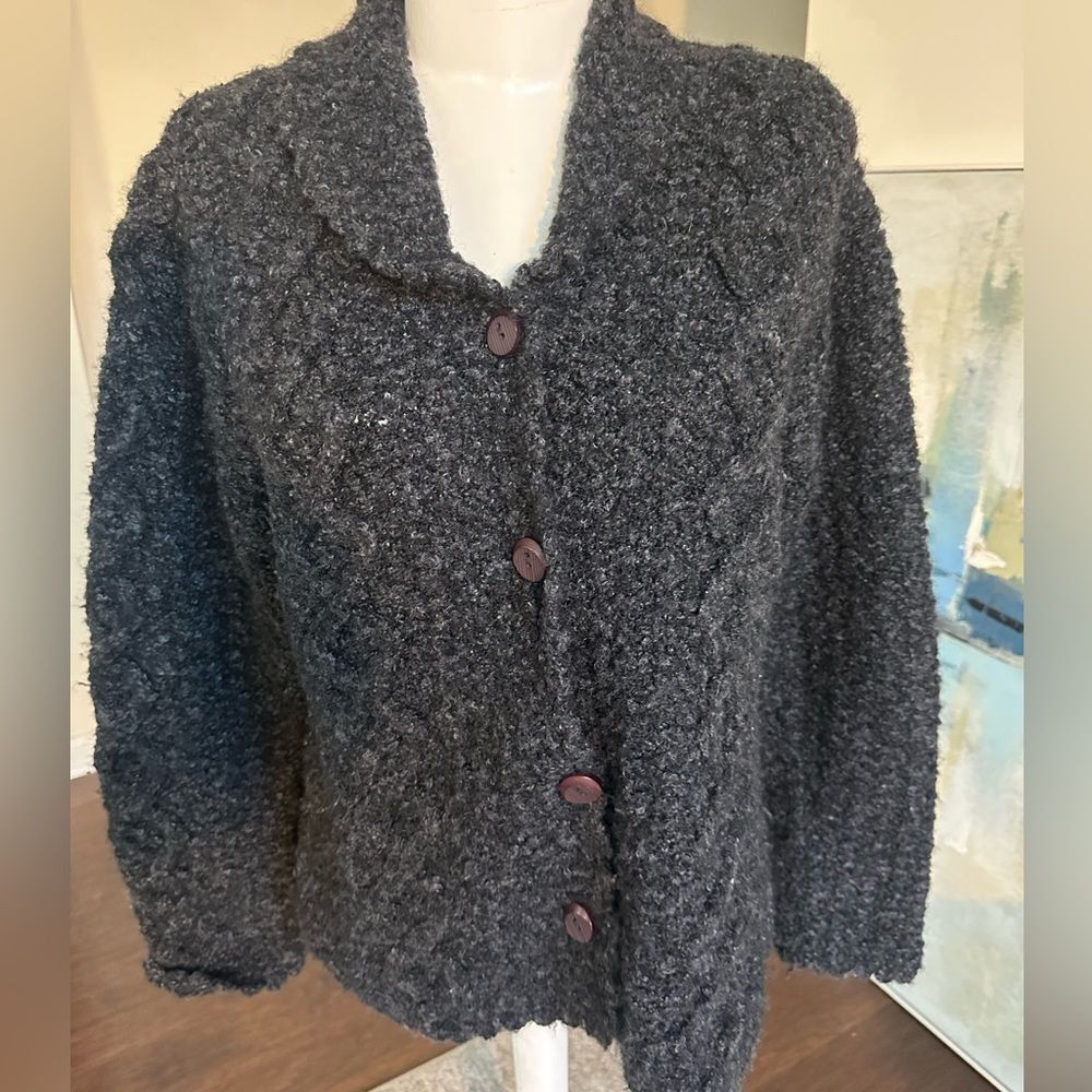 Curio Charcoal Gray Chunky Cable Knit Cardigan Sweater M